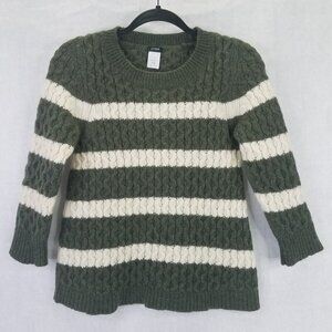 J Crew Chunky Cable Knit Sweater Women's S Merino Wool Green White Striped
